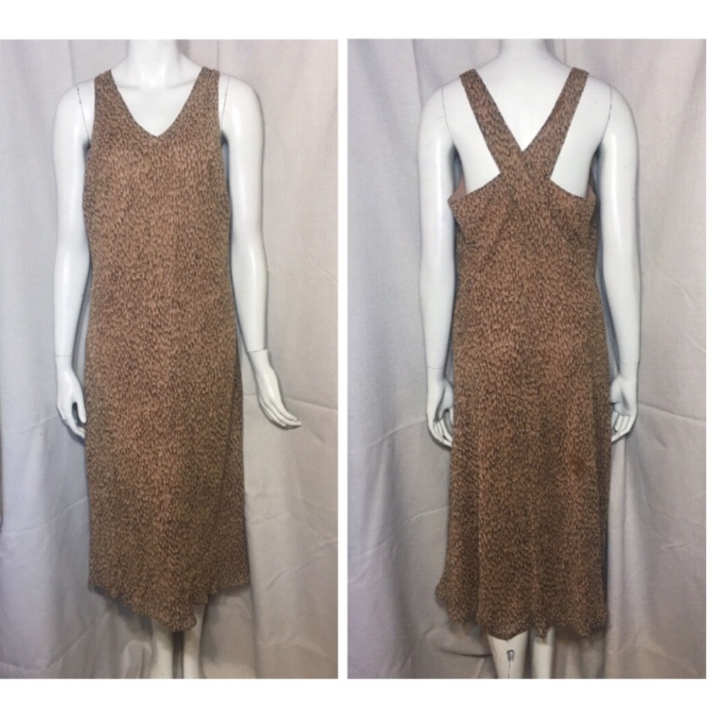 Ann Taylor VTG 90s 30s Silk Slip Brown Print Dress